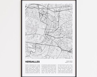 Versailles Map Print, Versailles Travel Map, Versailles Wall Decor Art, Versailles Yvelines, Housewarming Gift