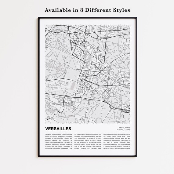 Versailles Map Print, Versailles Travel Map, Versailles Wall Decor