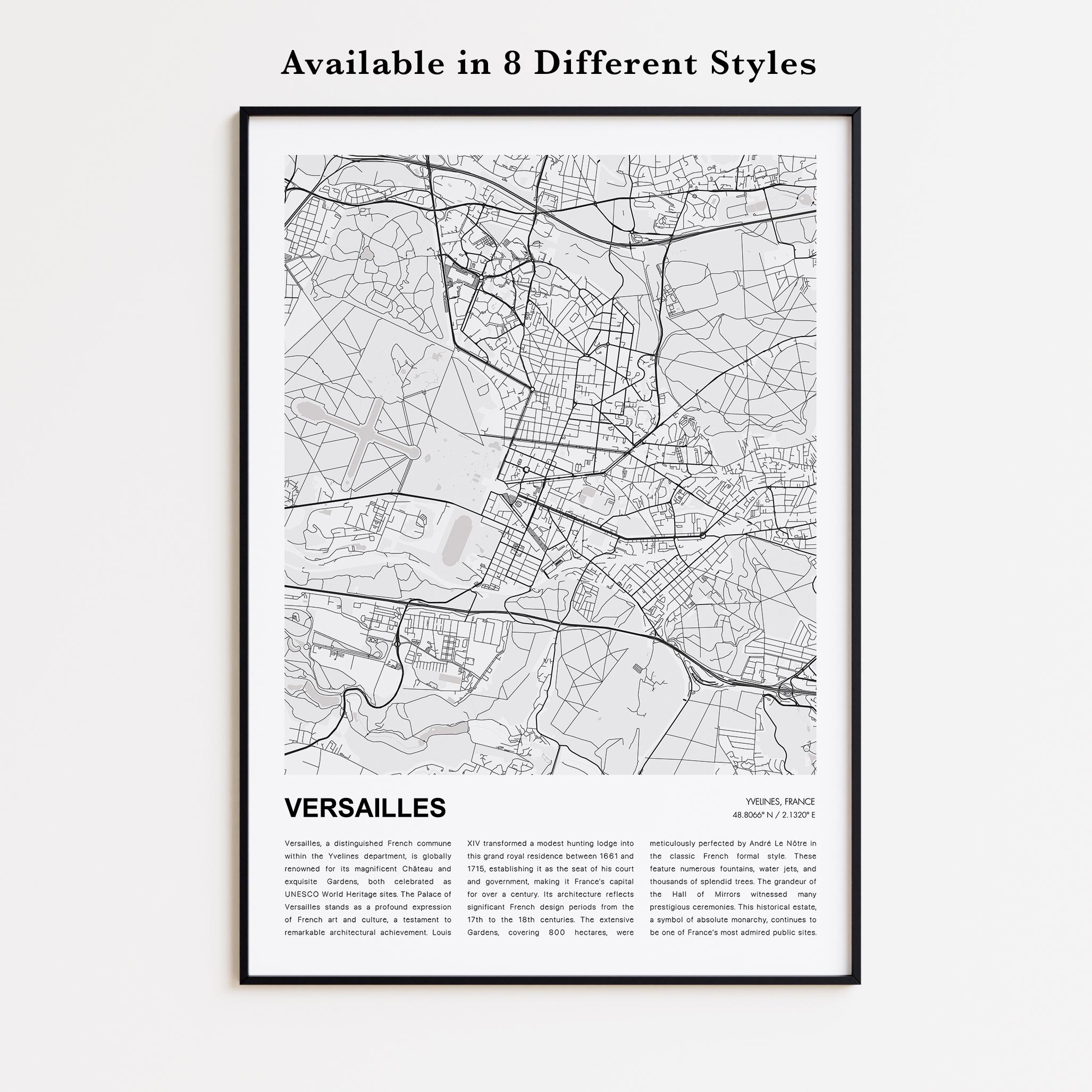 Versailles Map Print, Versailles Travel Map, Versailles Wall Decor