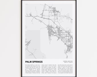 Stampa della mappa di Palm Springs, mappa turistica di Palm Springs, decorazioni murali di Palm Springs, Palm Springs California, regalo di inaugurazione della casa