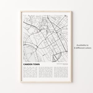 Camden Town Map Print, Camden Town Travel Map, Camden Town Wall Decor Art, Camden Town Greater London, Housewarming Gift