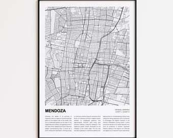 Mendoza Karte, Mendoza Karte, Mendoza Wanddekor Kunst, Mendoza Mendoza, Housewarming Geschenk