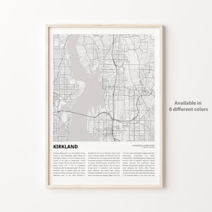 Kirkland-kaartafdruk, Kirkland-reiskaart, Kirkland-muurdecoratiekunst, Kirkland Washington, housewarmingcadeau
