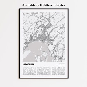 Mapa de Hiroshima impreso, Mapa turístico de Hiroshima, Arte decorativo de pared de Hiroshima, Hiroshima, Regalo de inauguración de casa