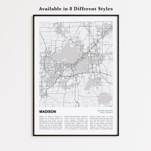 Mapa impreso de Madison, Mapa turístico de Madison, Arte decorativo de pared de Madison, Madison, Wisconsin, Regalo para inauguración de casa