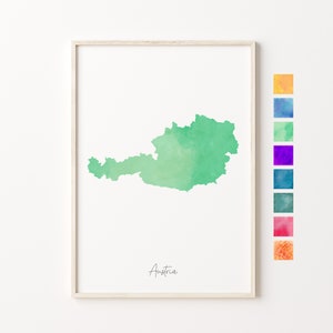 Carte aquarelle Autriche, impression pastel Autriche, impression aquarelle minimale Autriche, art mural Autriche, impression carte Autriche cadeau, carte cadeau
