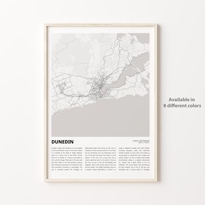 Impresión de mapas de Dunedin, mapa de viajes de Dunedin, arte de decoración de pared de Dunedin, Dunedin Otago, regalo de inauguración de la casa