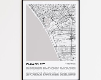 Playa del Rey Map Print, Playa del Rey Travel Map, Playa del Rey Wall Decor Art, Playa del Rey Los Angeles, Housewarming Gift