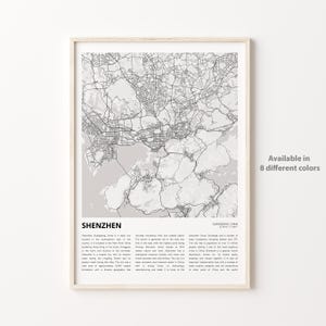 Shenzhen Map Print, Shenzhen Travel Map, Shenzhen Wall Decor Art, Shenzhen Guangdong, Housewarming Gift