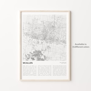 Impresión de mapas de McAllen, mapa de viajes de McAllen, arte de decoración de pared de McAllen, McAllen Texas, regalo de inauguración de la casa