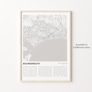 Bournemouth kaartafdruk, Bournemouth reiskaart, Bournemouth muur decor kunst, Bournemouth Engeland, housewarmingcadeau