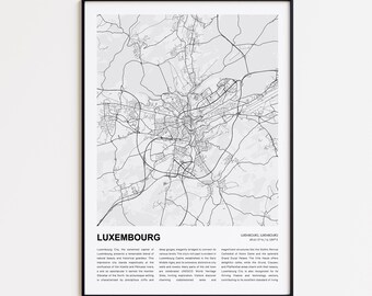 Luxembourg Map Print, Luxembourg Travel Map, Luxembourg Wall Decor Art, Luxembourg Luxembourg, Housewarming Gift