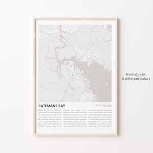Stampa mappa di Batemans Bay, mappa di viaggio di Batemans Bay, decorazione da parete di Batemans Bay, Batemans Bay Nuovo Galles del Sud, mappa personalizzata per inaugurazione della casa