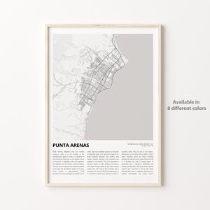 Impression de carte de Punta Arenas, carte de voyage de Punta Arenas, art déco murale Punta Arenas, Punta Arenas Magellan et l'Antarctique chilien