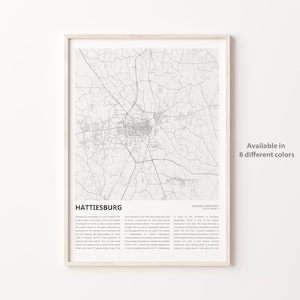 Hattiesburg Map Print, Hattiesburg Travel Map, Hattiesburg Wall Decor Art, Hattiesburg Mississippi, Housewarming Gift