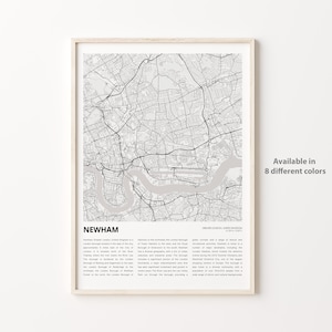 Impresión de mapas de Newham, mapa de viaje de Newham, arte de decoración de pared de Newham, Newham Greater London, regalo de inauguración de la casa