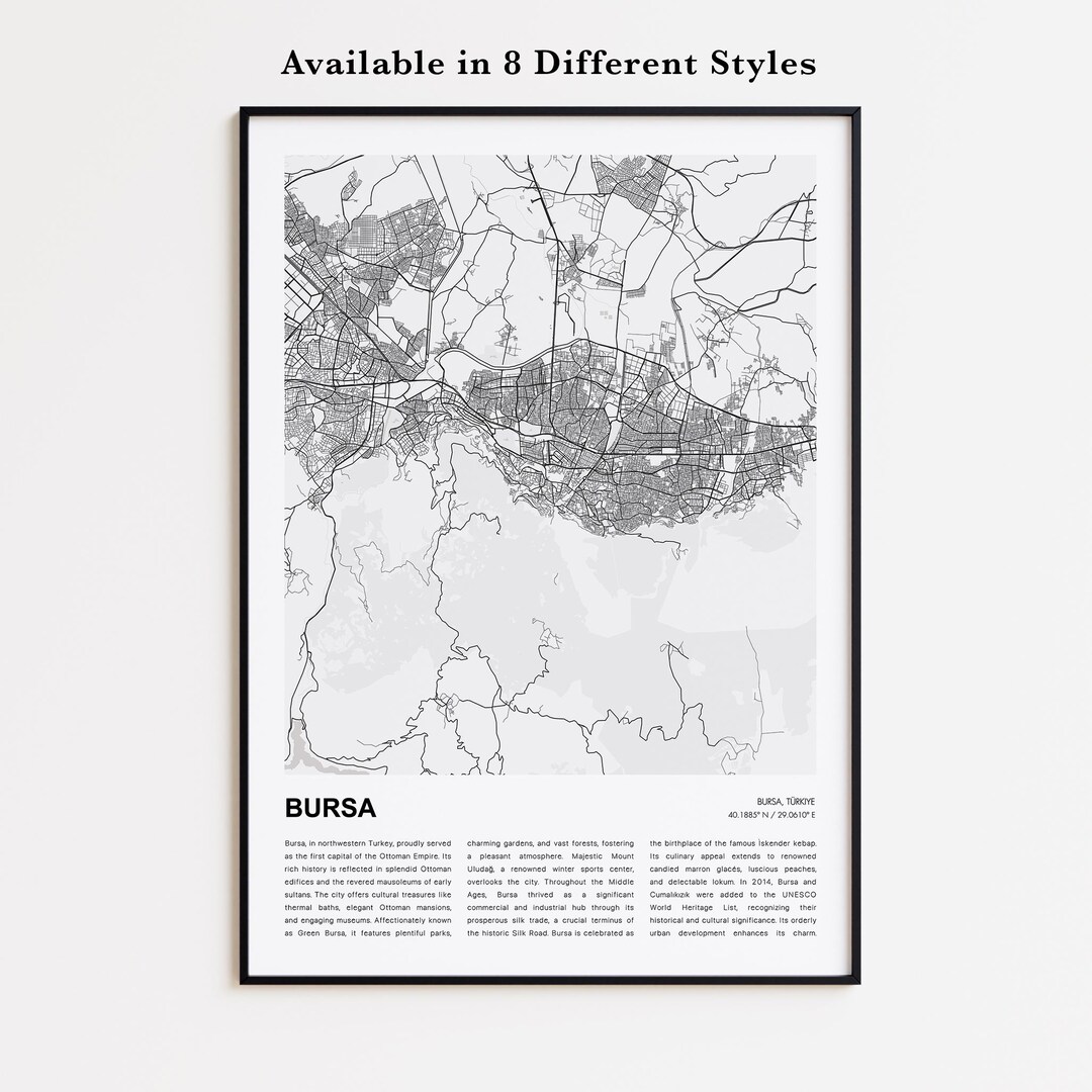 Bursa Map Print, Bursa Travel Map, Bursa Wall Decor Art, Bursa Bursa ...
