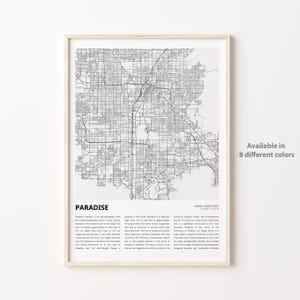Impresión de mapa del paraíso, mapa de viaje del paraíso, arte de decoración de pared del paraíso, paraíso Nevada, regalo de inauguración de la casa