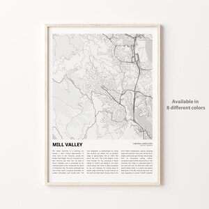 Mill Valley-kaartafdruk, Mill Valley-reiskaart, Mill Valley-muurdecoratiekunst, Mill Valley, Californië, housewarmingcadeau