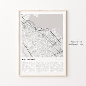 Burlingame Map Print, Burlingame Travel Map, Burlingame Wall Decor Art, Burlingame California, Housewarming Gift