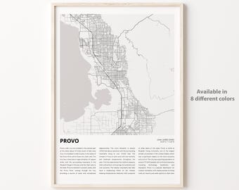 Provo Map Print, Provo Travel Map, Provo Wall Decor Art, Provo Utah, Housewarming Gift