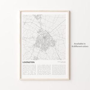 Impresión de mapa de Lexington, mapa de viaje de Lexington, arte de decoración de pared de Lexington, Lexington Kentucky, regalo de inauguración de la casa