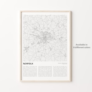 Norfolk Map Print, Norfolk Travel Map, Norfolk Wall Decor Art, Norfolk England, Housewarming Gift