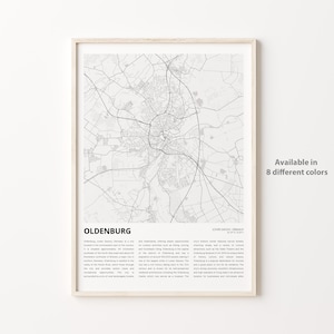 Oldenburg Map Print, Oldenburg Travel Map, Oldenburg Wall Decor Art, Oldenburg Lower Saxony, Housewarming Gift