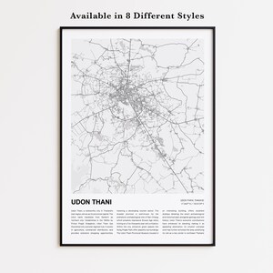 Udon Thani Map Print, Udon Thani Travel Map, Udon Thani Wall Decor Art, Udon Thani Udon Thani, Housewarming Gift