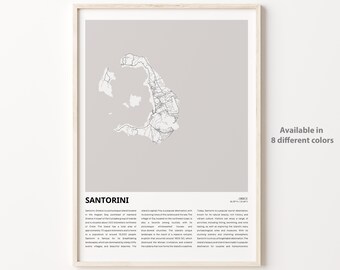 Impresión de mapa de Santorini, mapa de viaje, arte de decoración de pared, regalo de inauguración de la casa