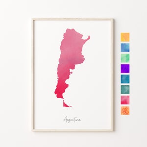 Carte aquarelle Argentine, impression pastel Argentine, carte minimale Argentine, art mural Argentine, cadeau carte Argentine, impression pays Argentine