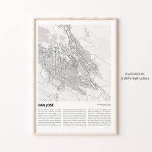Stampa mappa di San Jose, mappa turistica di San Jose, decorazione da parete di San Jose, San Jose California, regalo di inaugurazione della casa