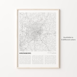 Greensboro Map Print, Greensboro Travel Map, Greensboro Wall Decor Art, Greensboro North Carolina, Housewarming Gift