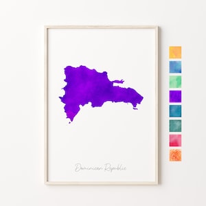 Carte aquarelle de la République dominicaine, impression pastel de la République dominicaine, art mural minimal dominicain, cadeau de pendaison de crémaillère de la République dominicaine