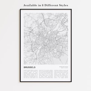 Brussels Map Print, Brussels Travel Map, Brussels Wall Decor Art, Brussels Brussels-Capital, Housewarming Gift