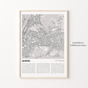 Queens Map Print, Queens Travel Map, Queens Wall Decor Art, Queens New York, Housewarming Gift