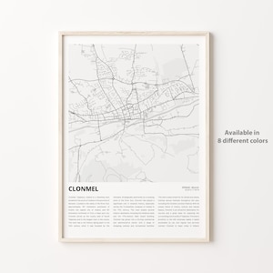 Impression de carte de Clonmel, carte de voyage de Clonmel, art déco murale Clonmel, Clonmel Tipperary, cadeau de pendaison de crémaillère