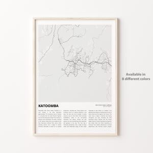 Katoomba-kaartafdruk, Katoomba-reiskaart, Katoomba-muurdecoratiekunst, Katoomba New South Wales, housewarmingcadeau