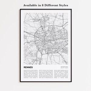 Rennes Map Print, Rennes Travel Map, Rennes Wall Decor Art, Rennes Ille-et-Vilaine, Housewarming Gift