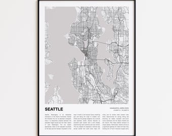 Seattle Map Print, Seattle Travel Map, Seattle Wall Decor Art, Seattle Washington, Housewarming Gift