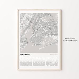 Brooklyn Map Print, Brooklyn Travel Map, Brooklyn Wall Decor Art, Brooklyn New York, Housewarming Gift