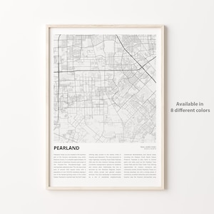 Pearland Map Print, Pearland Travel Map, Pearland Wall Decor Art, Pearland Texas, Housewarming Gift