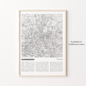 Impresión de mapa de Guangzhou, mapa de viaje de Guangzhou, arte de decoración de pared de Guangzhou, Guangzhou Guangdong, regalo de inauguración de la casa