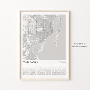 Coral Gables kaart afdrukken, Coral Gables reiskaart, Coral Gables muur decor kunst, Coral Gables Florida, housewarming cadeau
