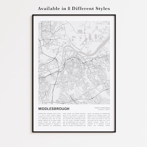 Midallsbrough Karte, Midallsbrough Map, Wanddekor-Kunst, Greenfee-Karte, England, Einweihungsparty-Geschenk