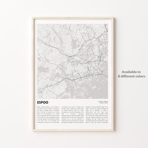 Impresión de mapas de Espoo, mapa de viaje de Espoo, arte de decoración de pared de Espoo, Espoo Uusimaa, regalo de inauguración de la casa