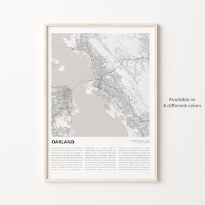 Oakland Karte Druck, Oakland Reisekarte, Oakland Wanddekor Kunst, Oakland Kalifornien, Housewarming Geschenk
