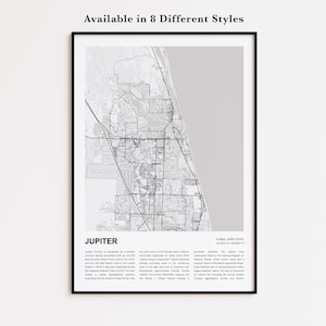 Mapa de Júpiter impreso, Mapa turístico de Júpiter, Arte decorativo de pared de Júpiter, Júpiter, Florida, Regalo de inauguración de casa