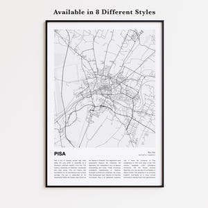 Stampa della mappa di Pisa, mappa turistica di Pisa, decorazione murale di Pisa, Pisa Pisa, regalo di inaugurazione della casa