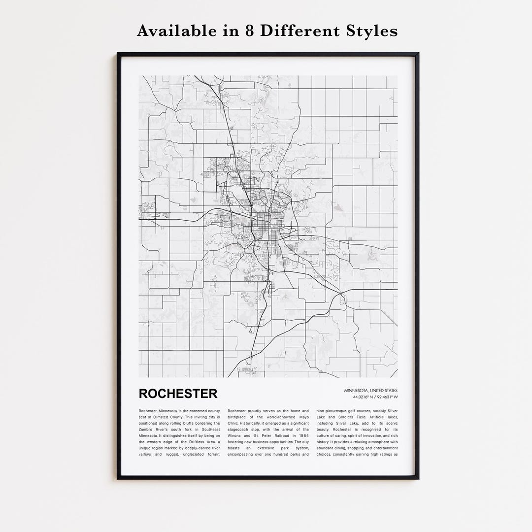 Rochester Map Print, Rochester Travel Map, Rochester Wall Decor Art ...
